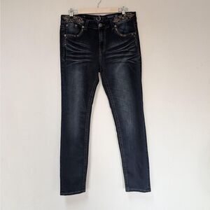 Grace In LA Jeans Womens 32 Blue Skinny Embellished Sequin Rhinestone Studded